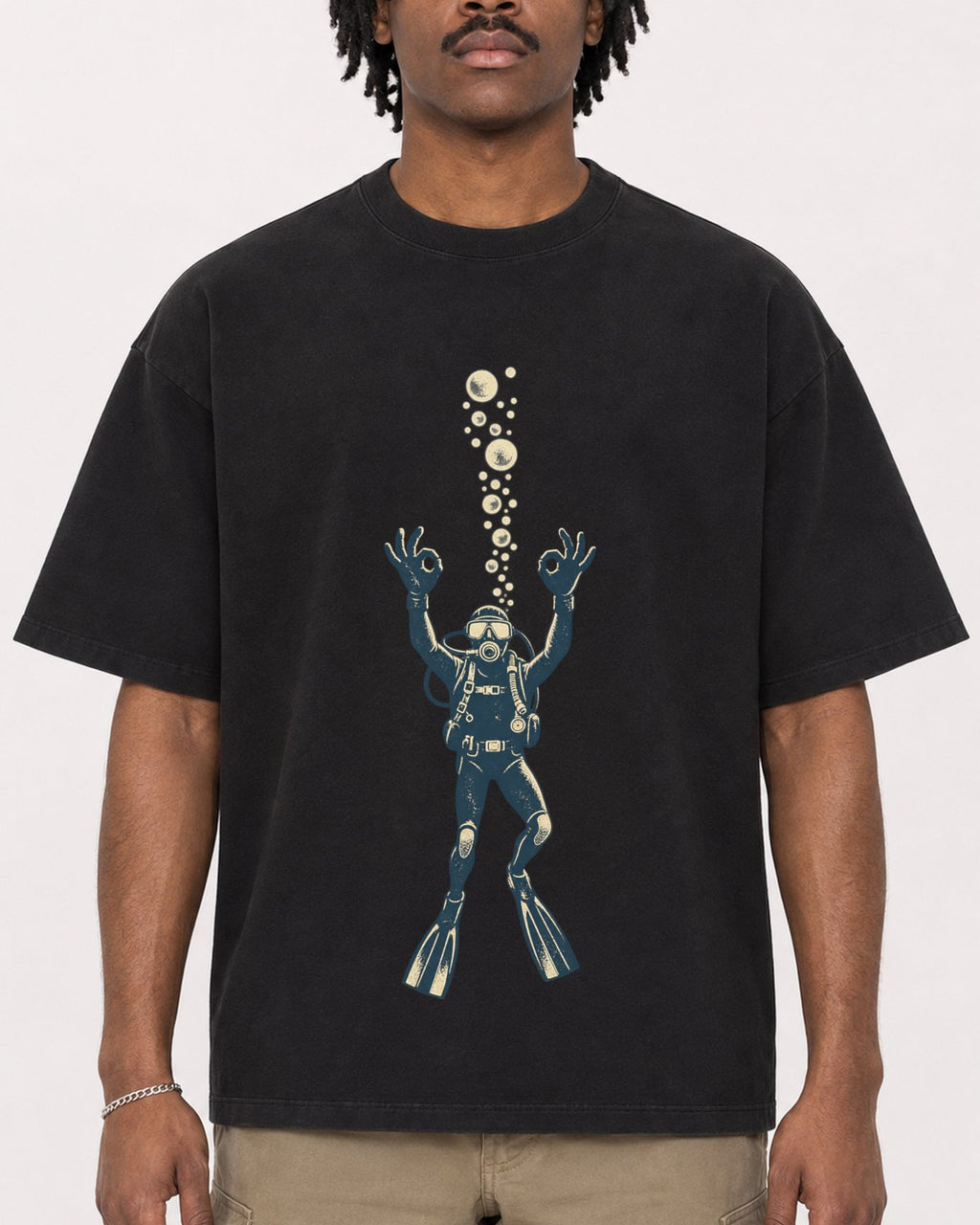 Mockup Boxy Heavyweight Tee Black male close-up 04