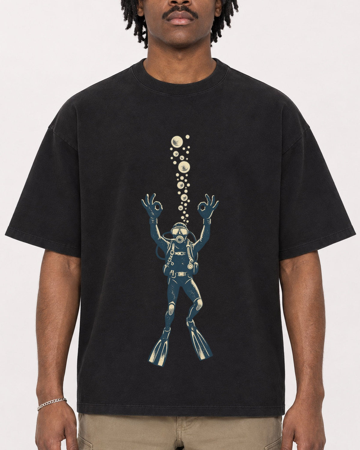Mockup Boxy Heavyweight Tee Black male close-up 04
