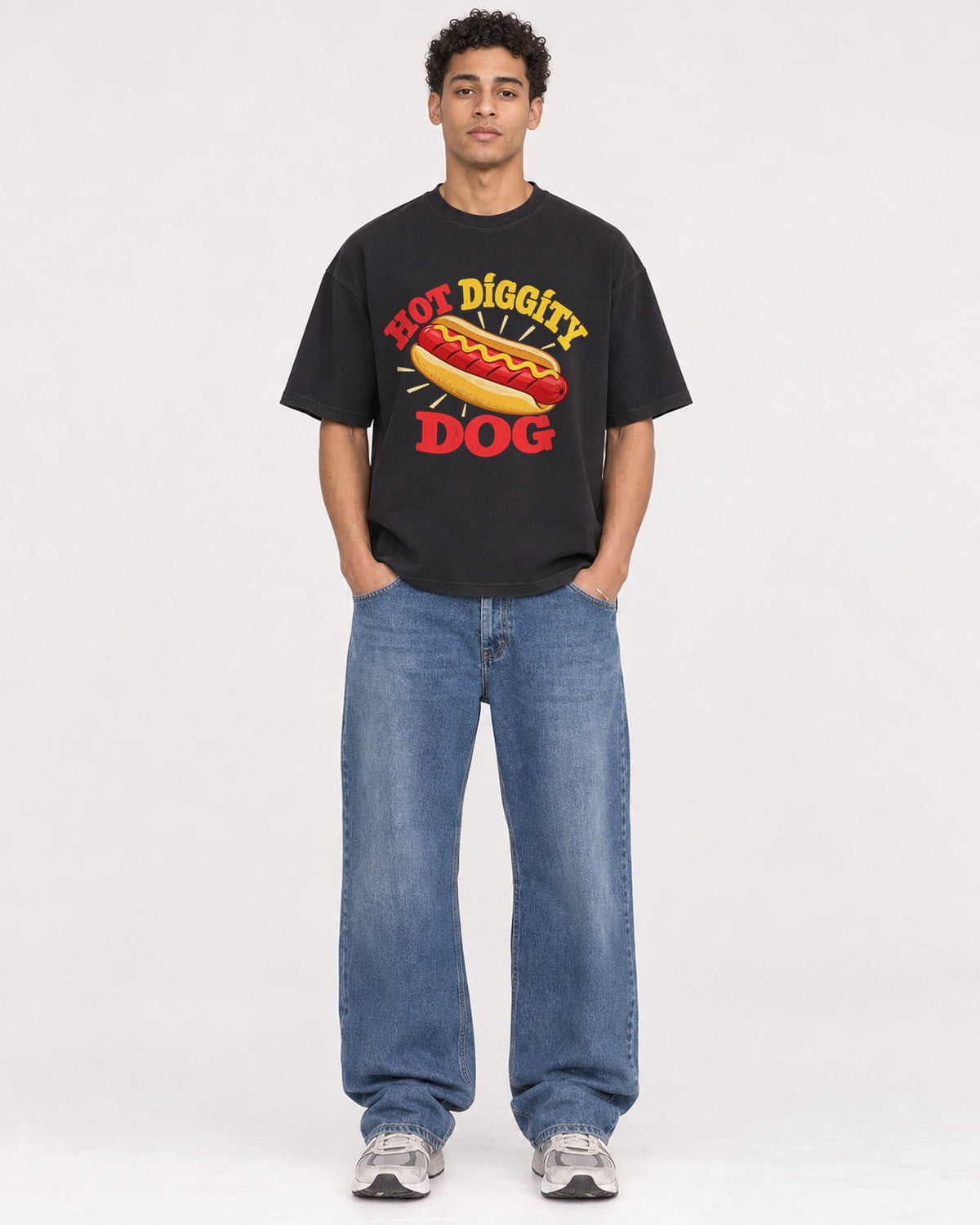 Mockup Boxy Heavyweight Tee Black male full-body 10