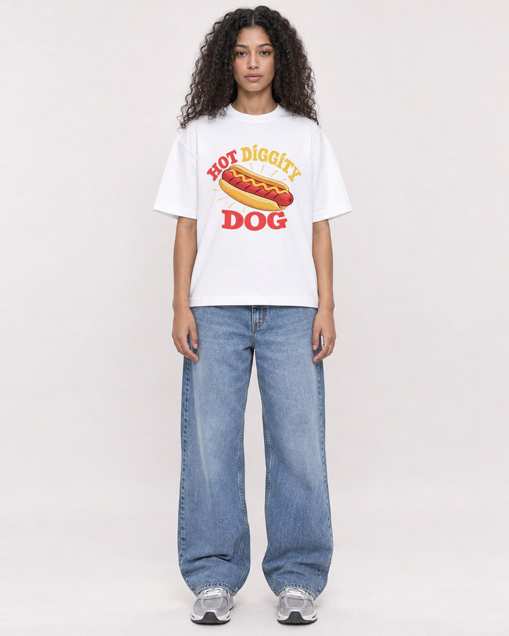 Mockup Boxy Heavyweight Tee White female full-body 10
