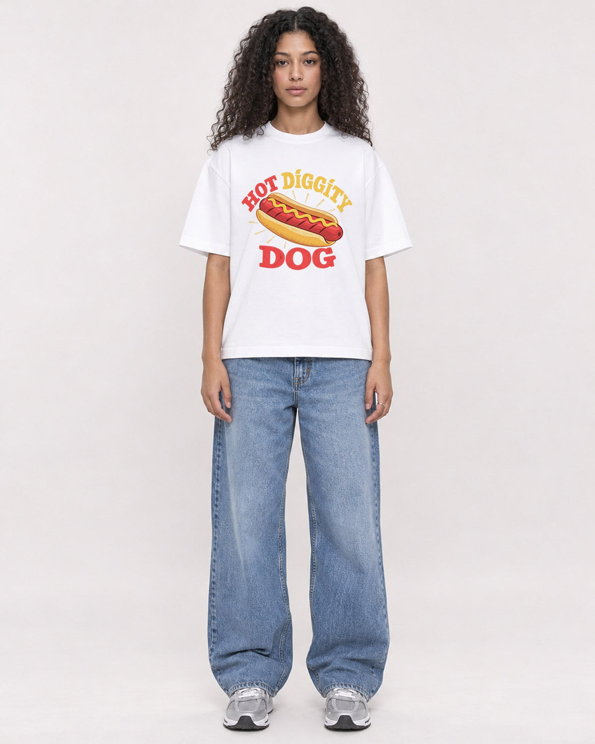 Mockup Boxy Heavyweight Tee White female full-body 10