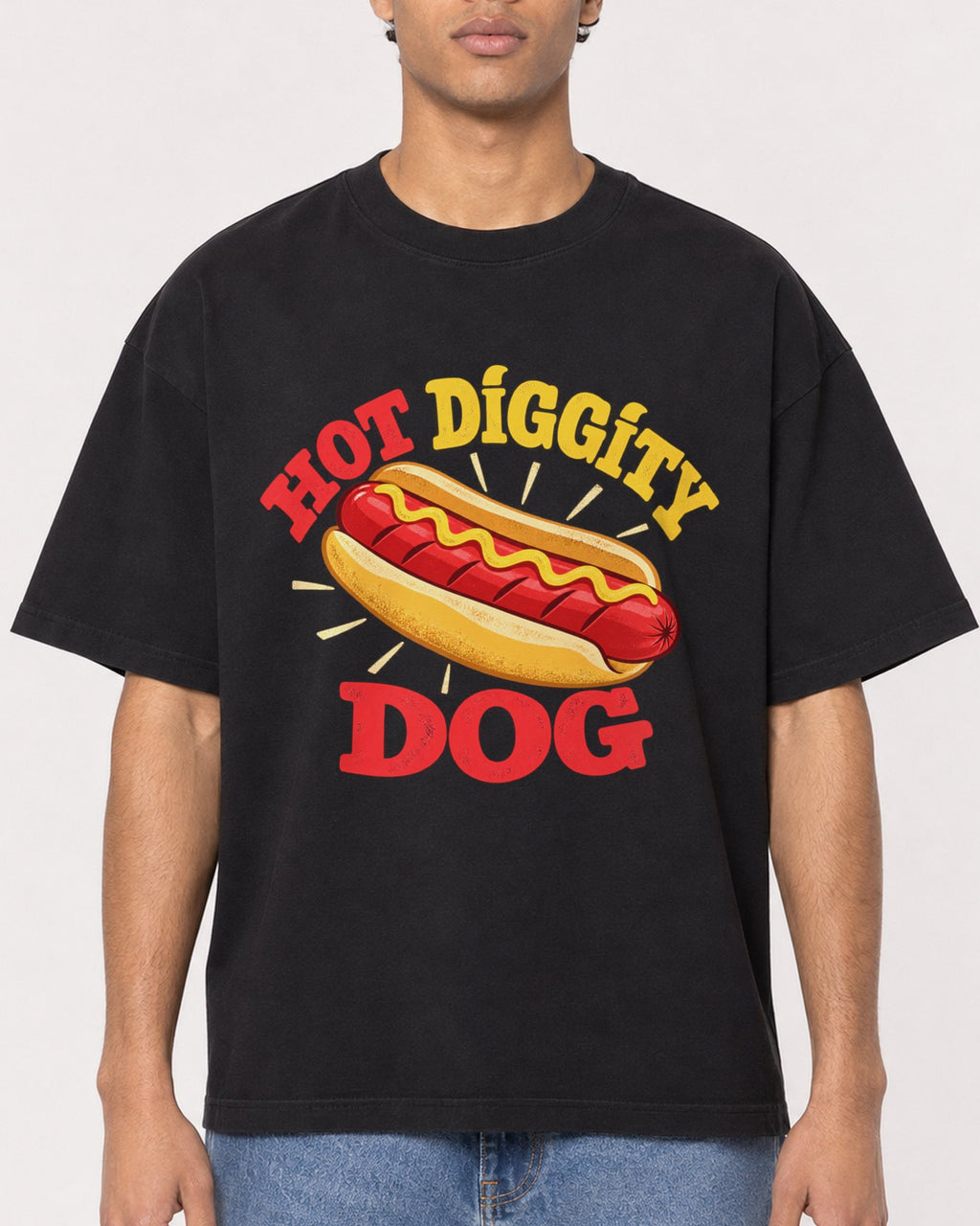 Mockup Boxy Heavyweight Tee Black male close-up 10