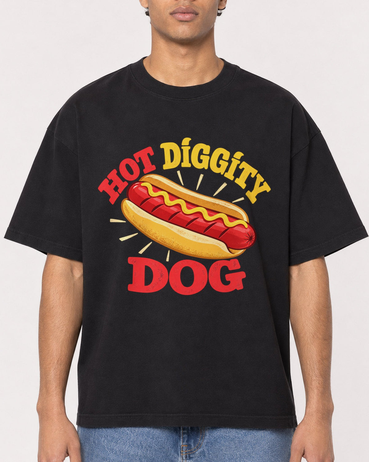 Mockup Boxy Heavyweight Tee Black male close-up 10