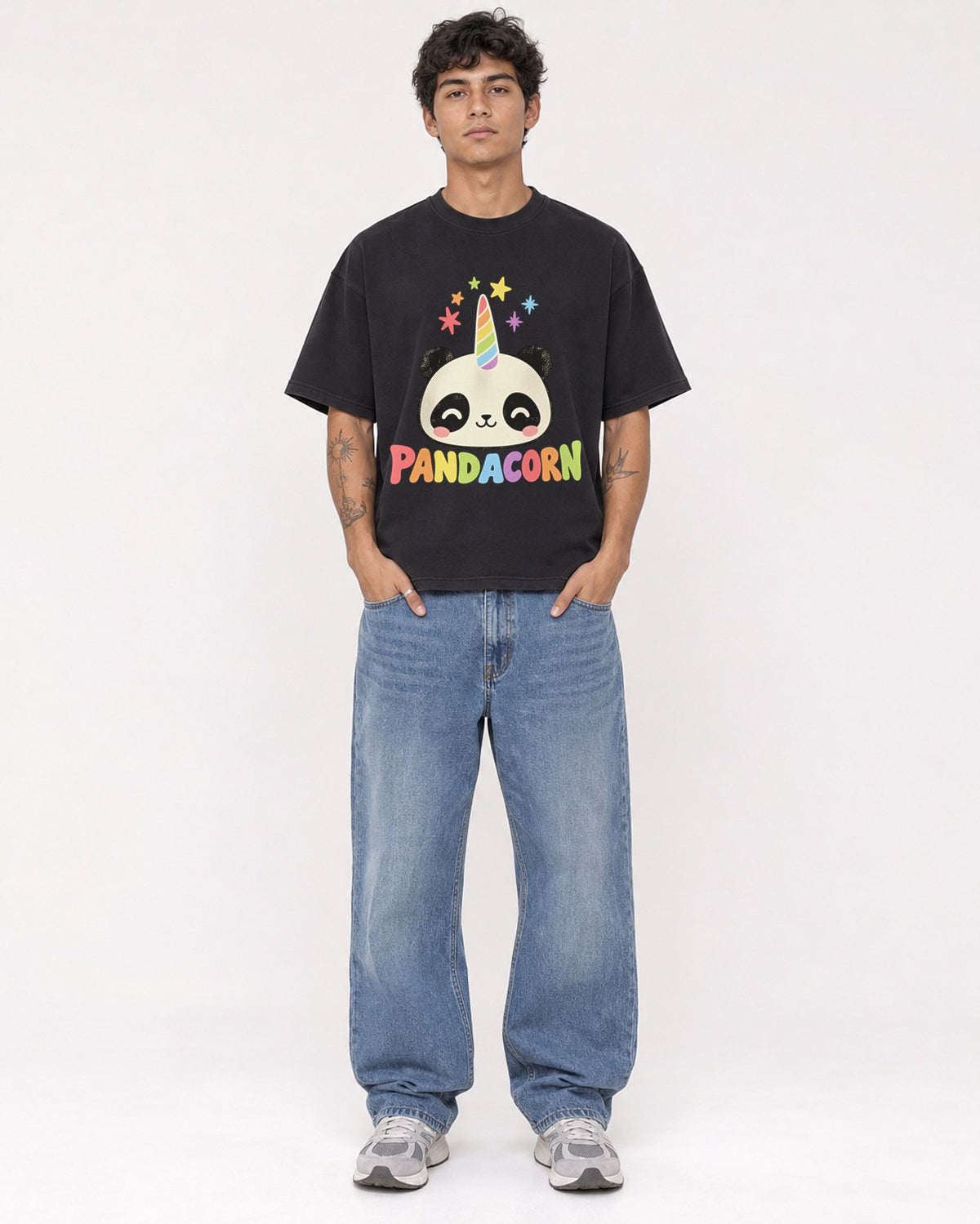 Mockup Boxy Heavyweight Tee Black male full-body 06