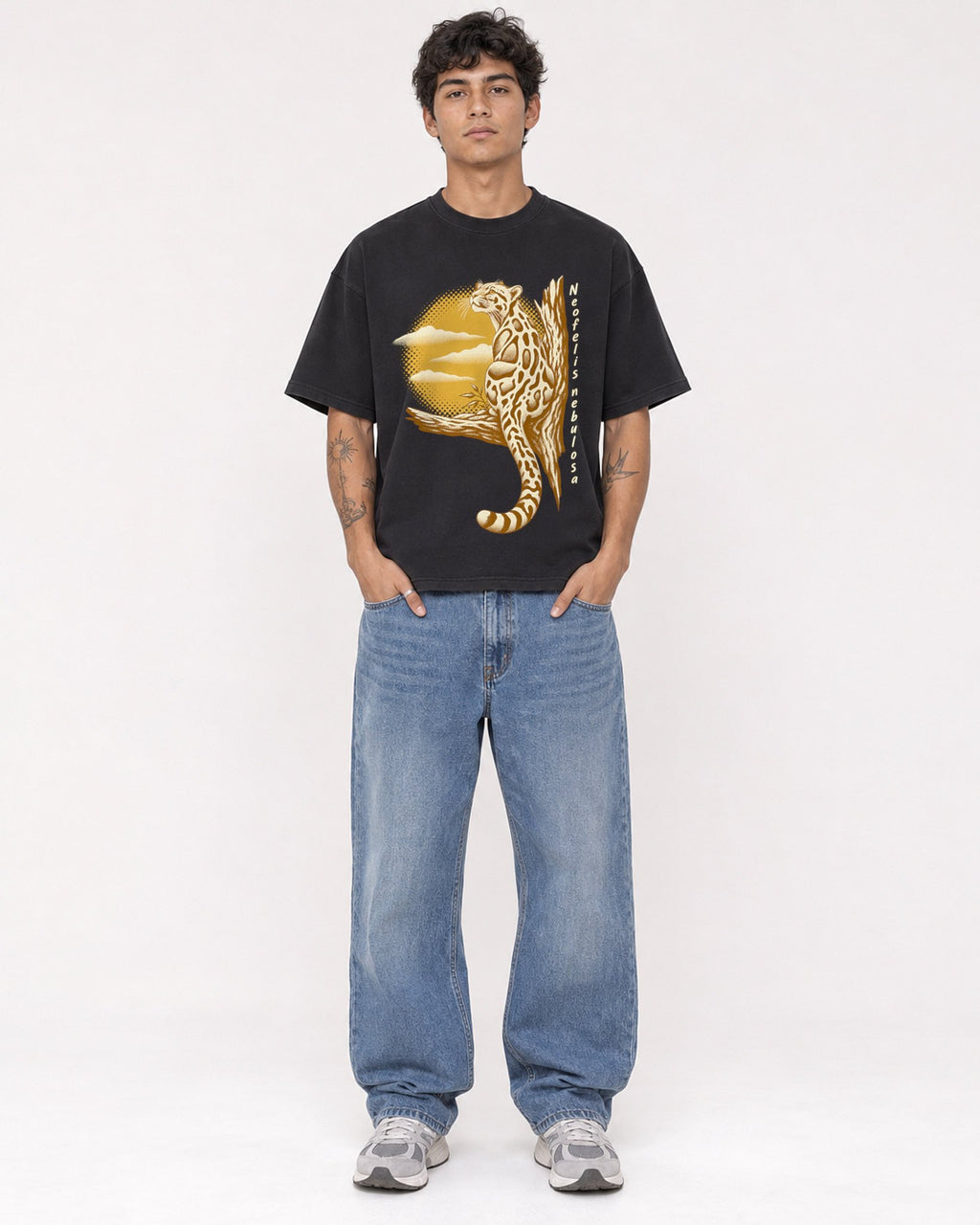 Mockup Boxy Heavyweight Tee Black male full-body 06