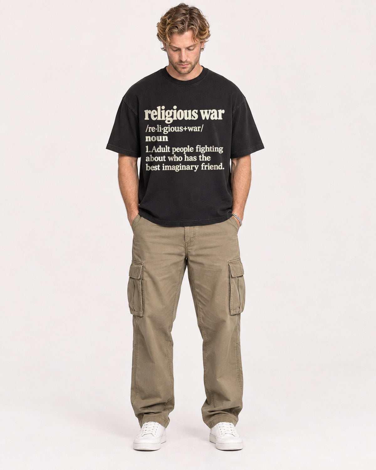 Mockup Boxy Heavyweight Tee Black male full-body 28
