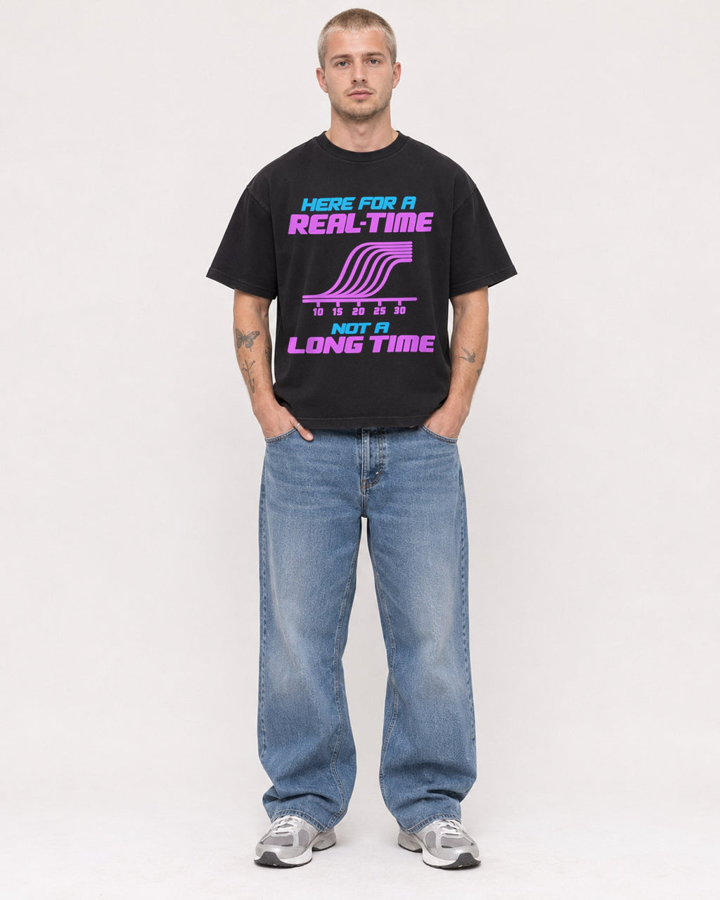 Mockup Boxy Heavyweight Tee Black male full-body 18