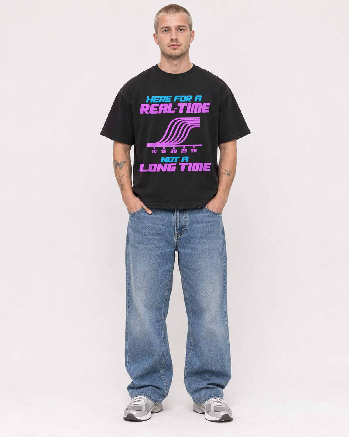 Mockup Boxy Heavyweight Tee Black male full-body 18