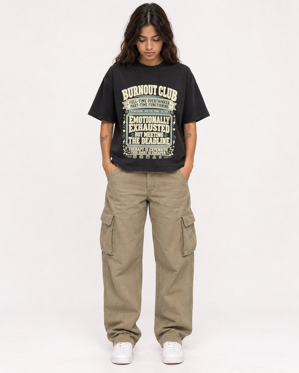 Mockup Boxy Heavyweight Tee Black female full-body 06