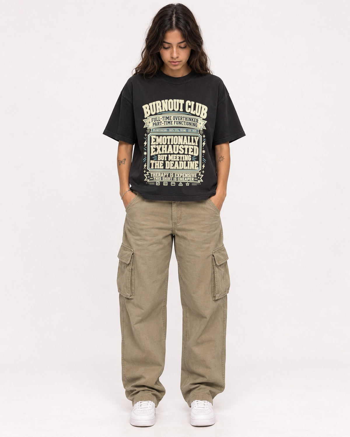 Mockup Boxy Heavyweight Tee Black female full-body 06