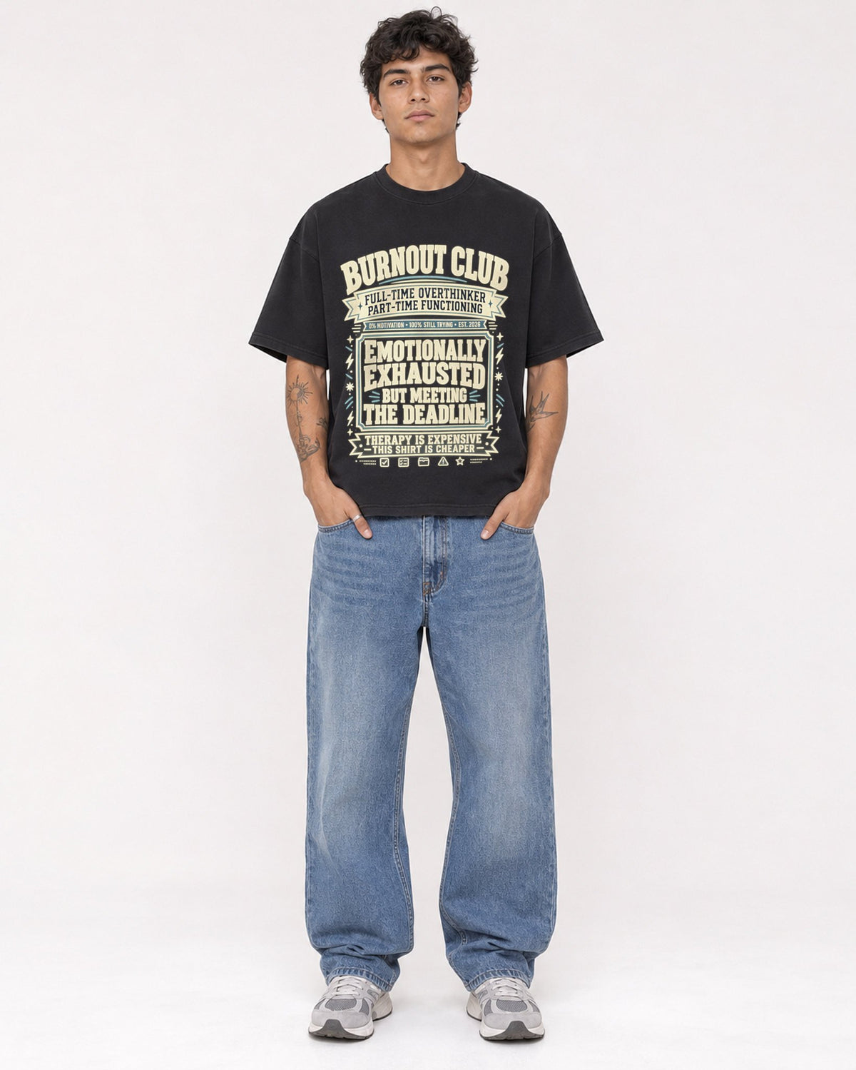 Mockup Boxy Heavyweight Tee Black male full-body 06