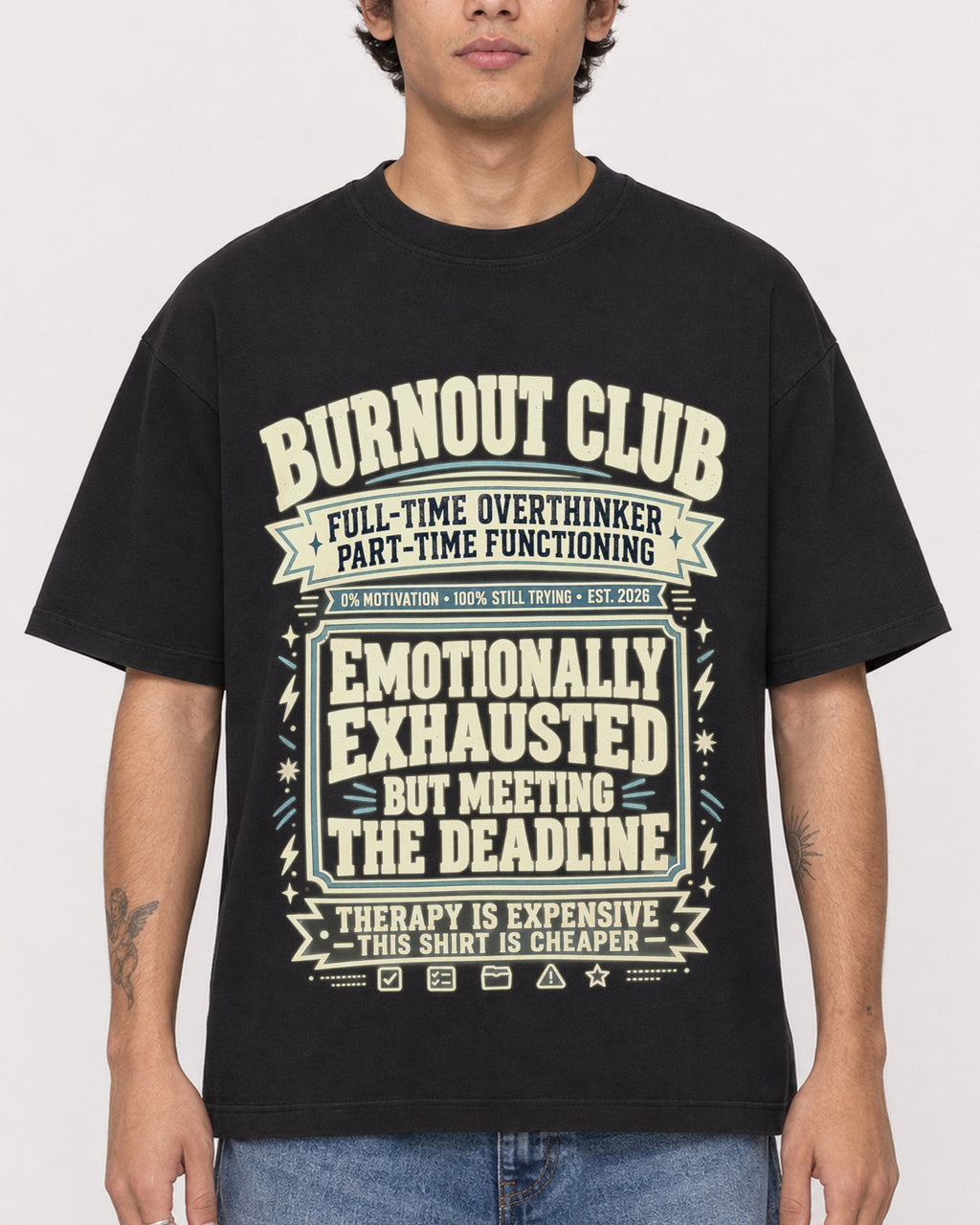 Mockup Boxy Heavyweight Tee Black male close-up 06