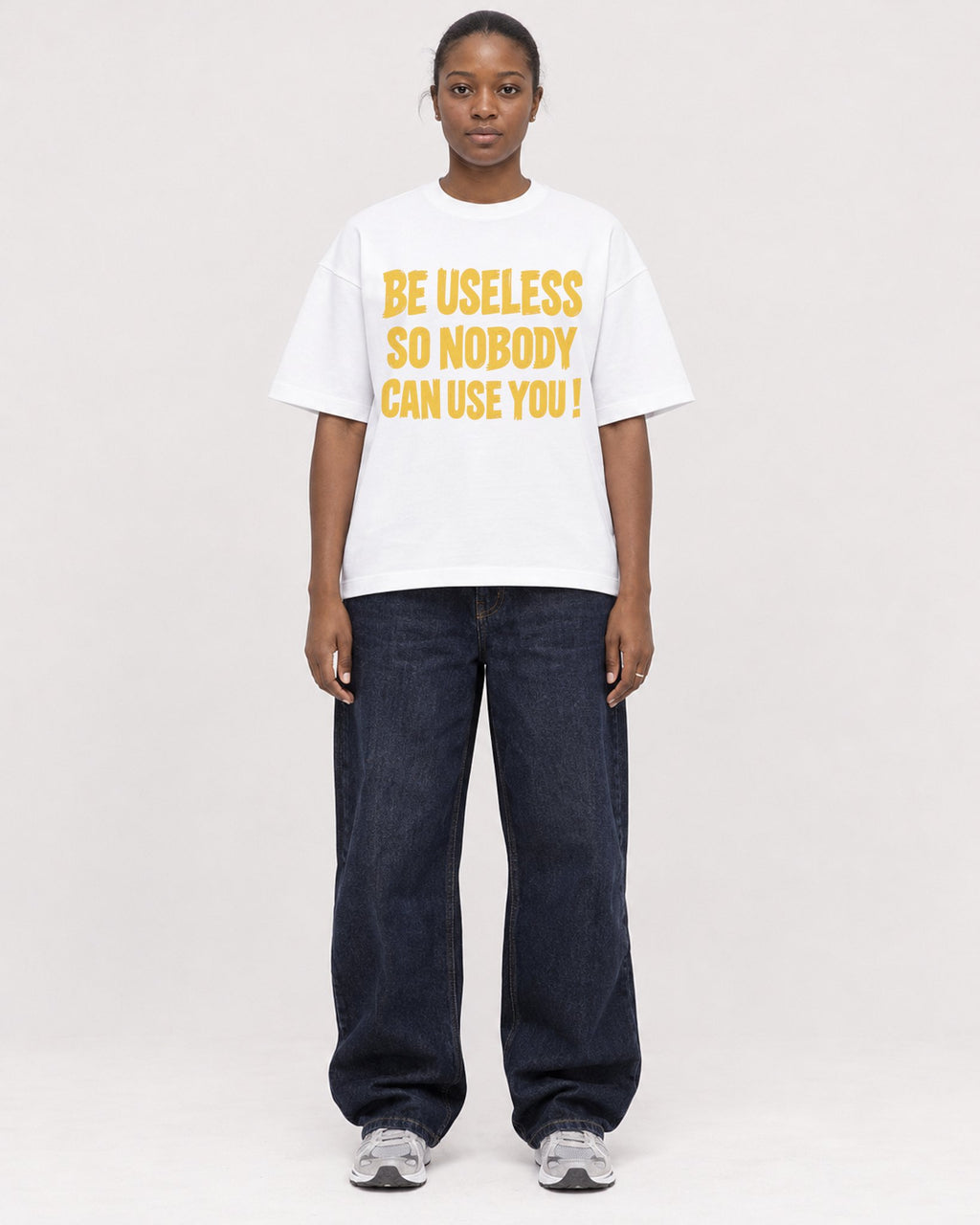 Mockup Boxy Heavyweight Tee White female full-body 34