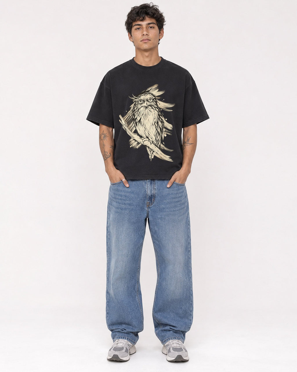 Mockup Boxy Heavyweight Tee Black male full-body 06