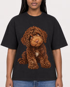 Mockup Boxy Heavyweight Tee Black female close-up 04