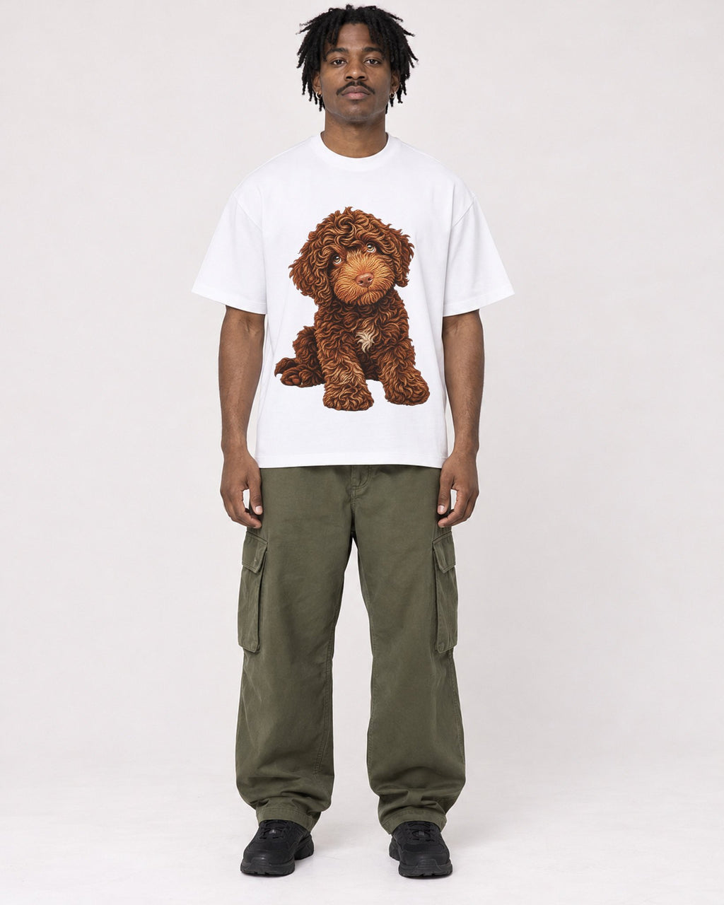 Mockup Boxy Heavyweight Tee White male full-body 04