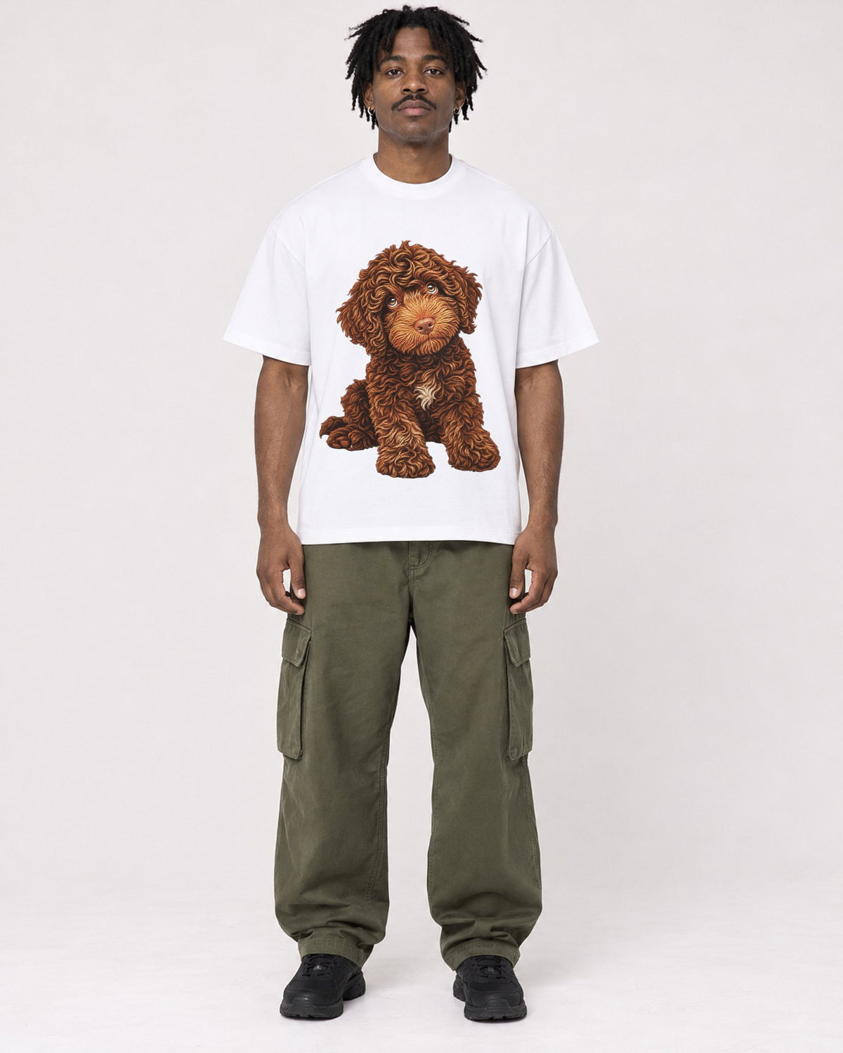 Mockup Boxy Heavyweight Tee White male full-body 04