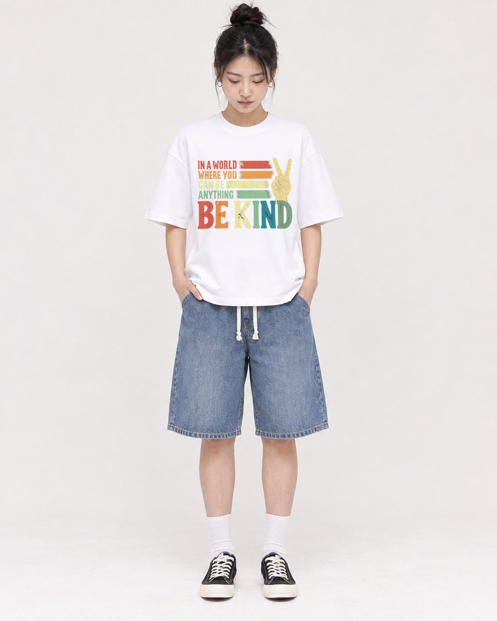 Mockup Boxy Heavyweight Tee White female full-body 41