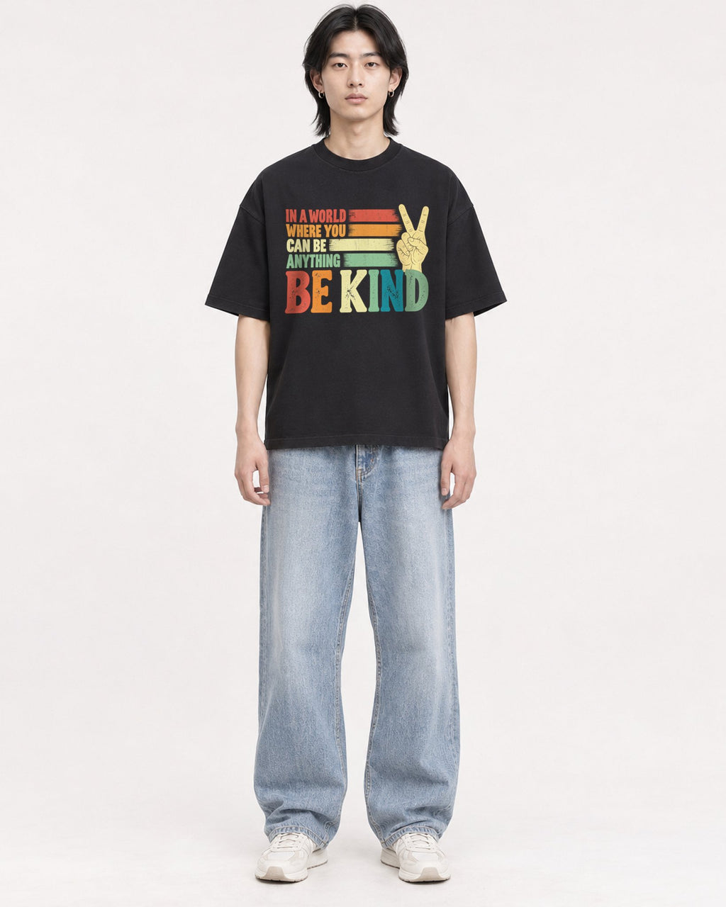 Mockup Boxy Heavyweight Tee Black male full-body 41