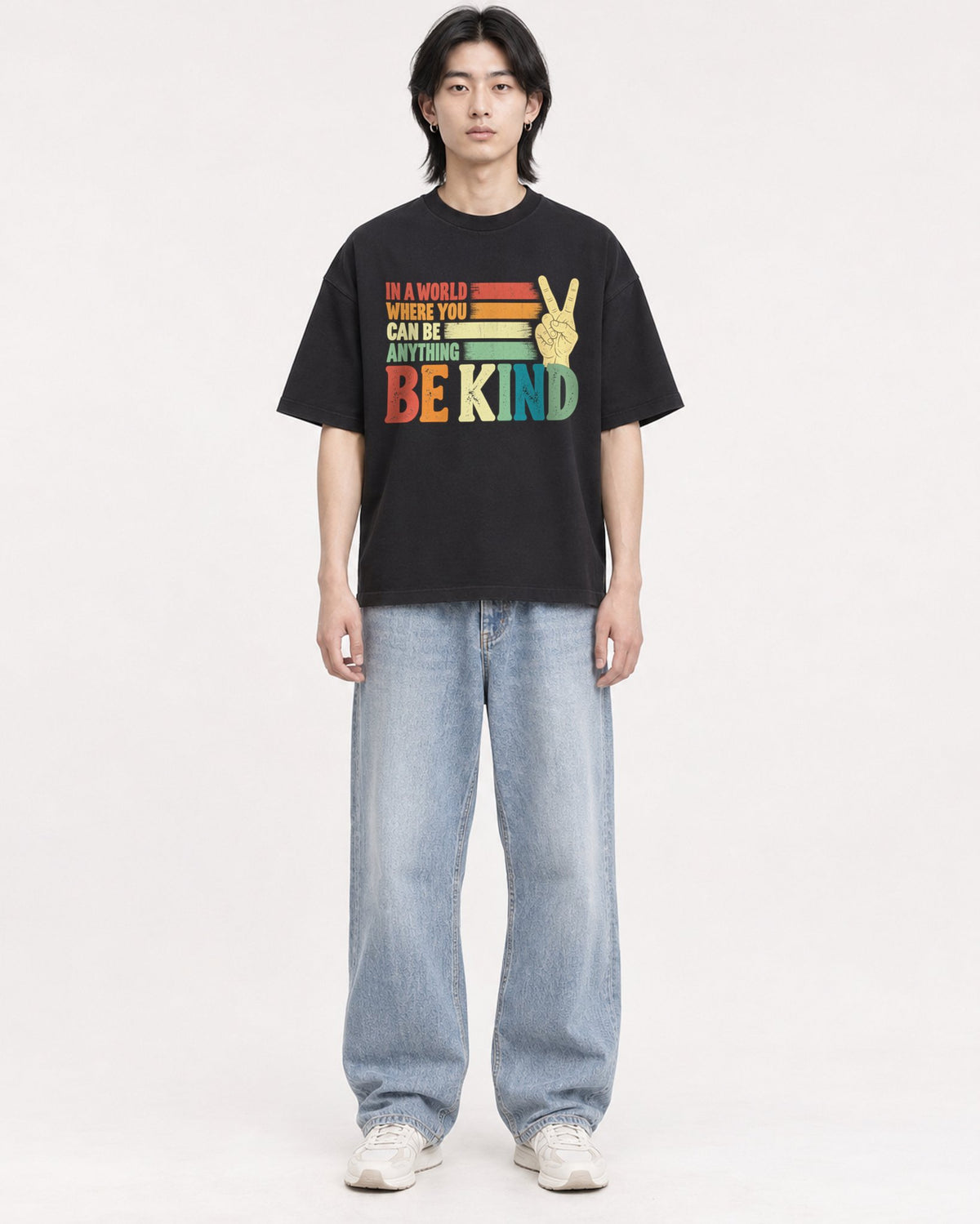 Mockup Boxy Heavyweight Tee Black male full-body 41