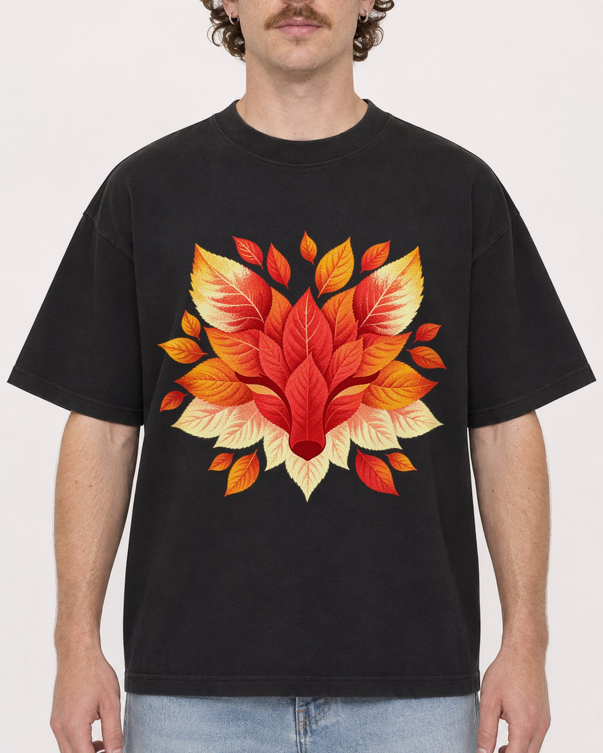 Mockup Boxy Heavyweight Tee Black male close-up 09