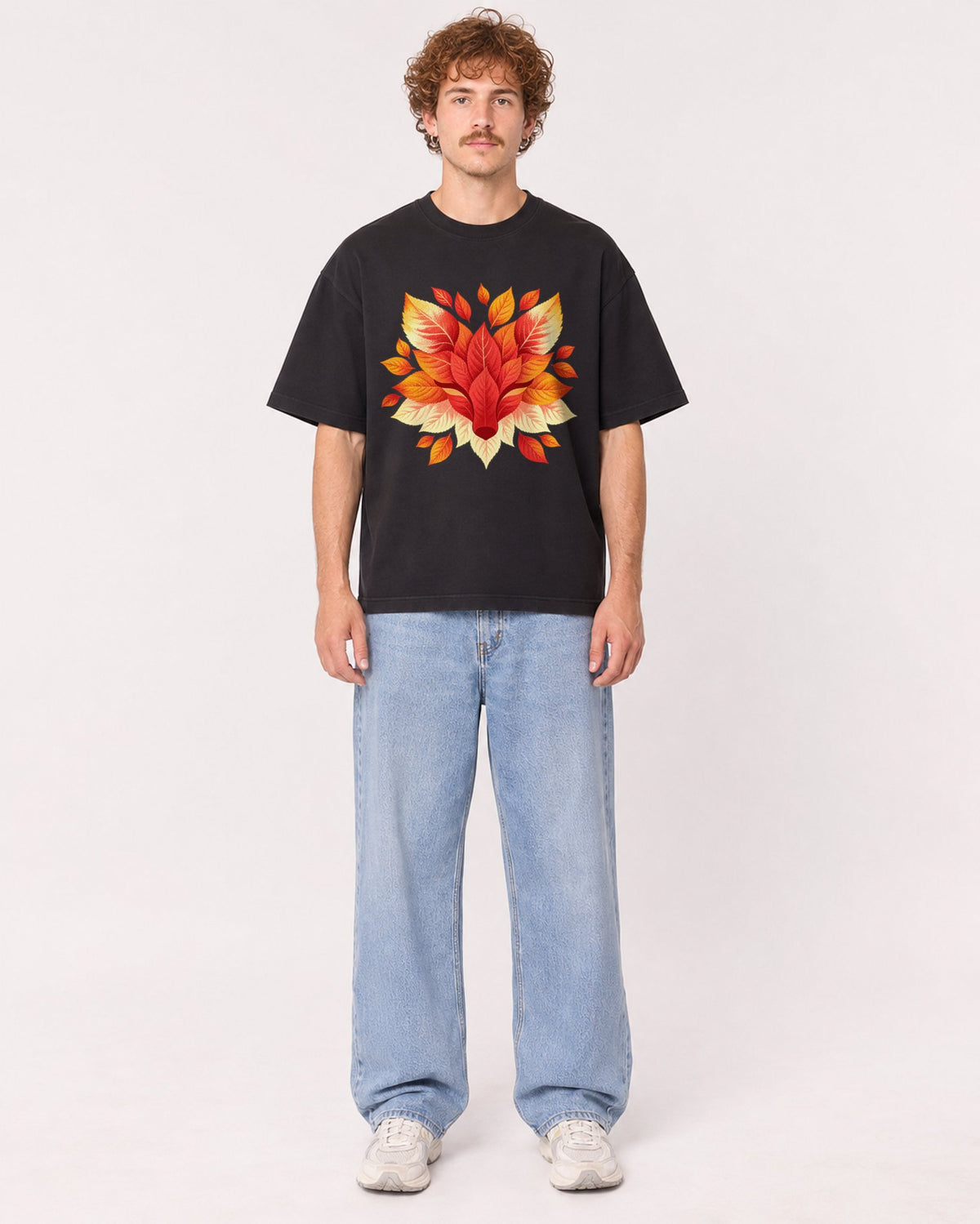 Mockup Boxy Heavyweight Tee Black male full-body 09