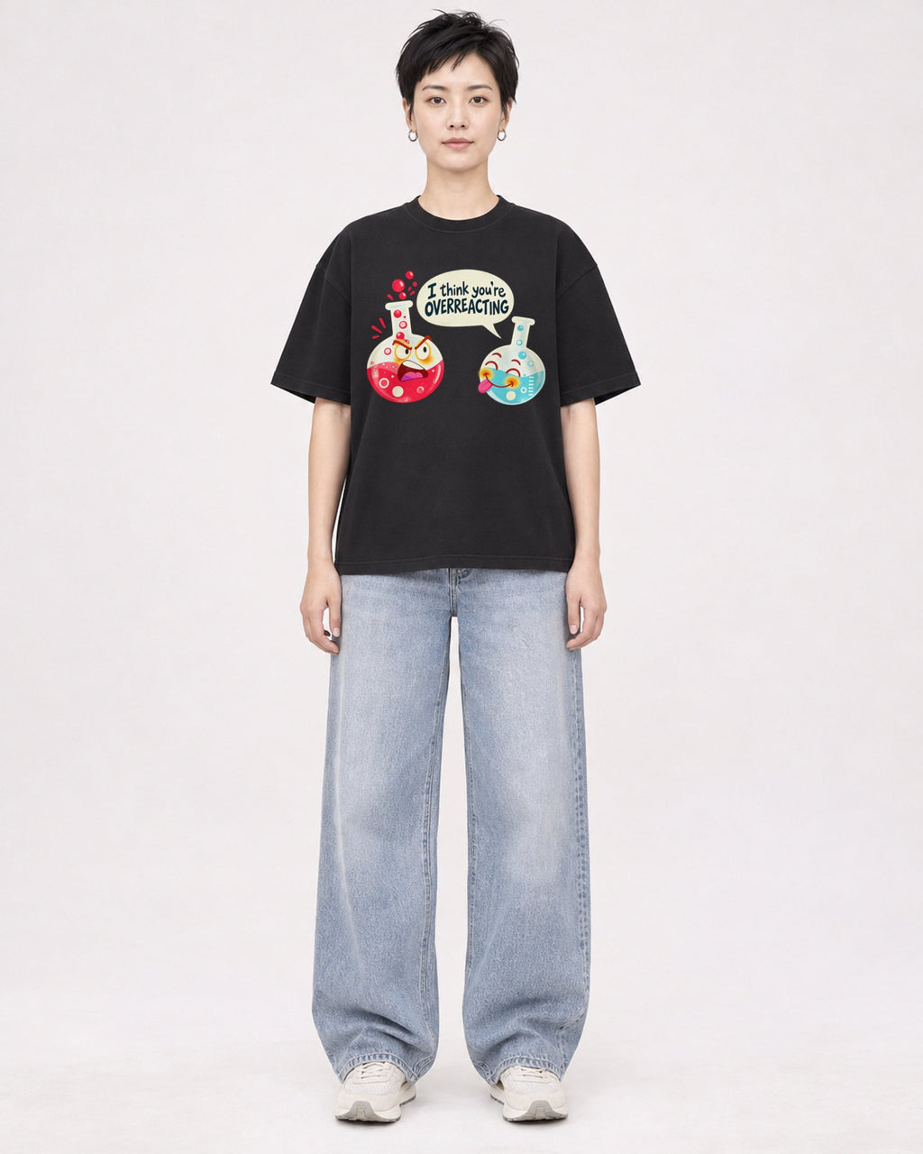Mockup Boxy Heavyweight Tee Black female full-body 23