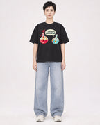 Mockup Boxy Heavyweight Tee Black female full-body 23