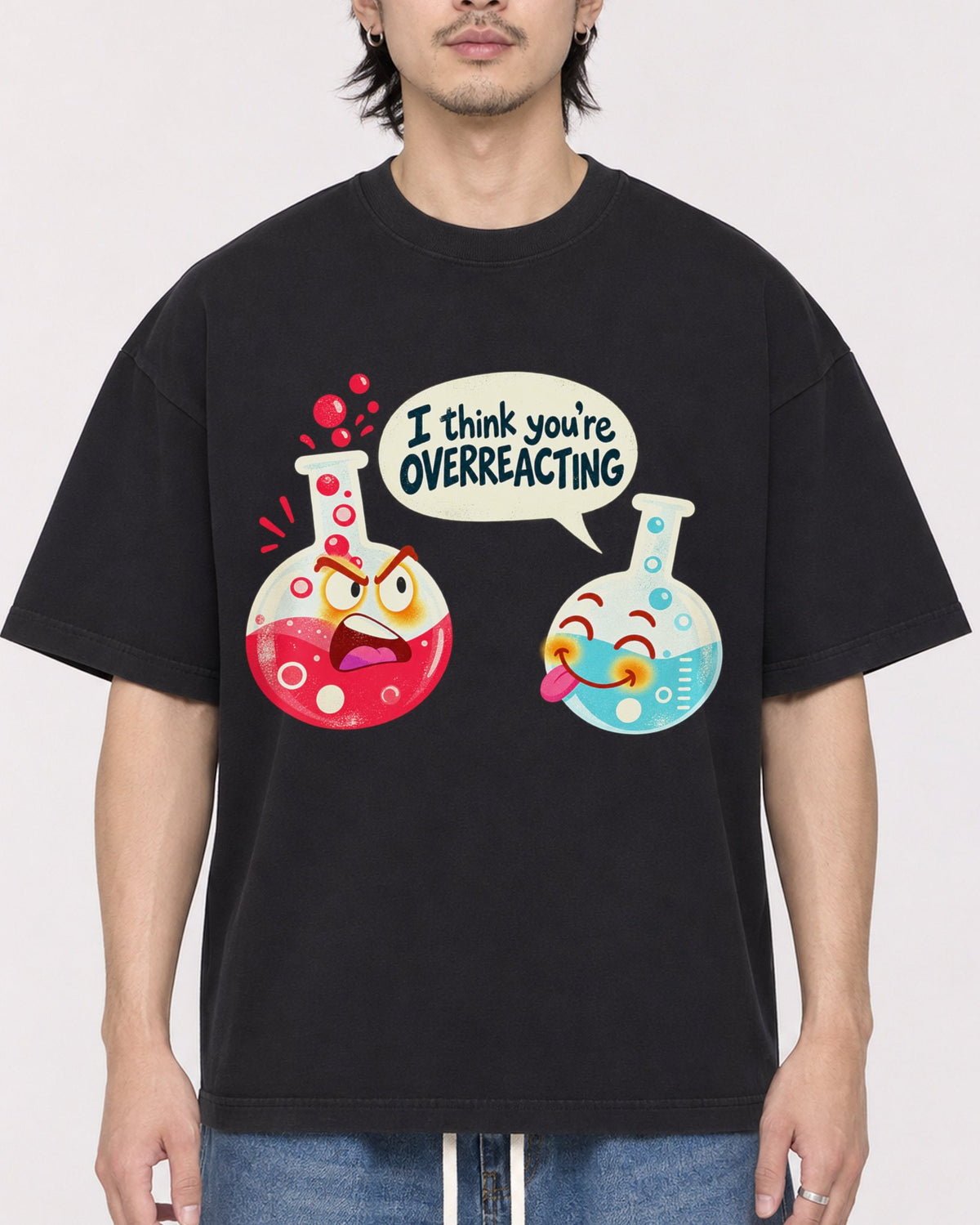 Mockup Boxy Heavyweight Tee Black male close-up 23
