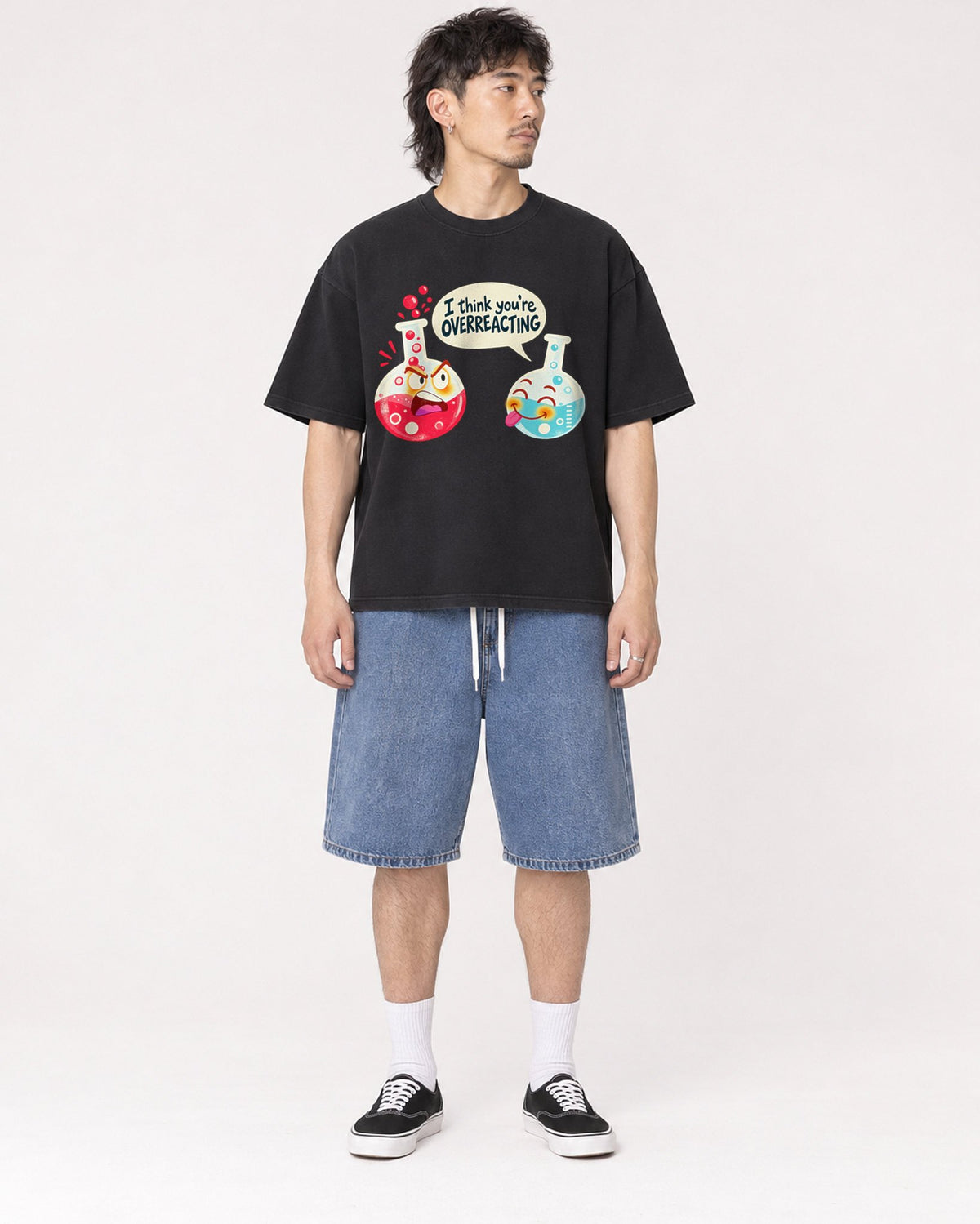 Mockup Boxy Heavyweight Tee Black male full-body 23