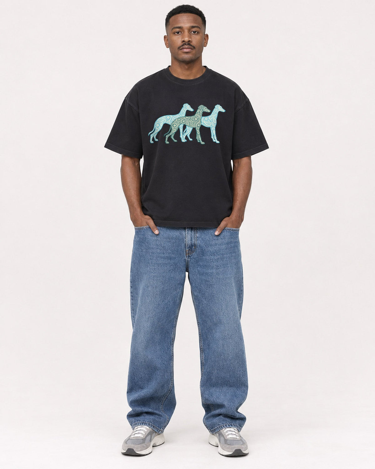 Mockup Boxy Heavyweight Tee Black male full-body 14