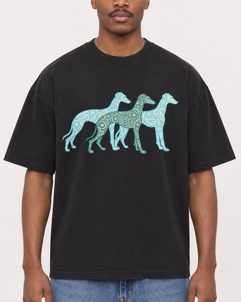 Mockup Boxy Heavyweight Tee Black male close-up 14