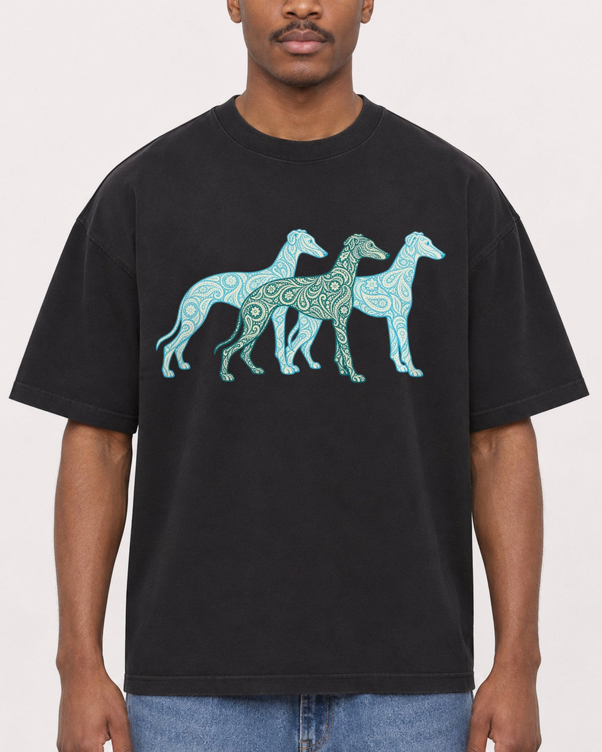 Mockup Boxy Heavyweight Tee Black male close-up 14