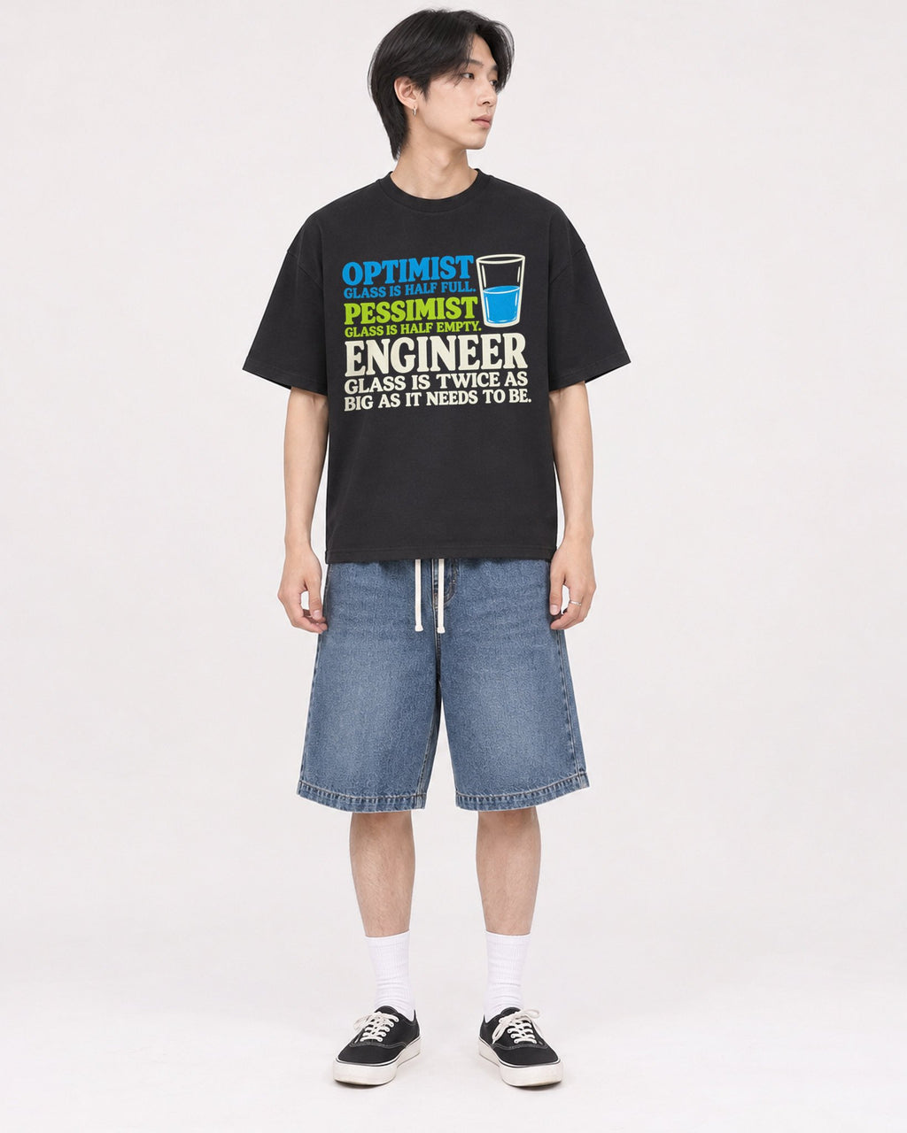 Mockup Boxy Heavyweight Tee Black male full-body 11