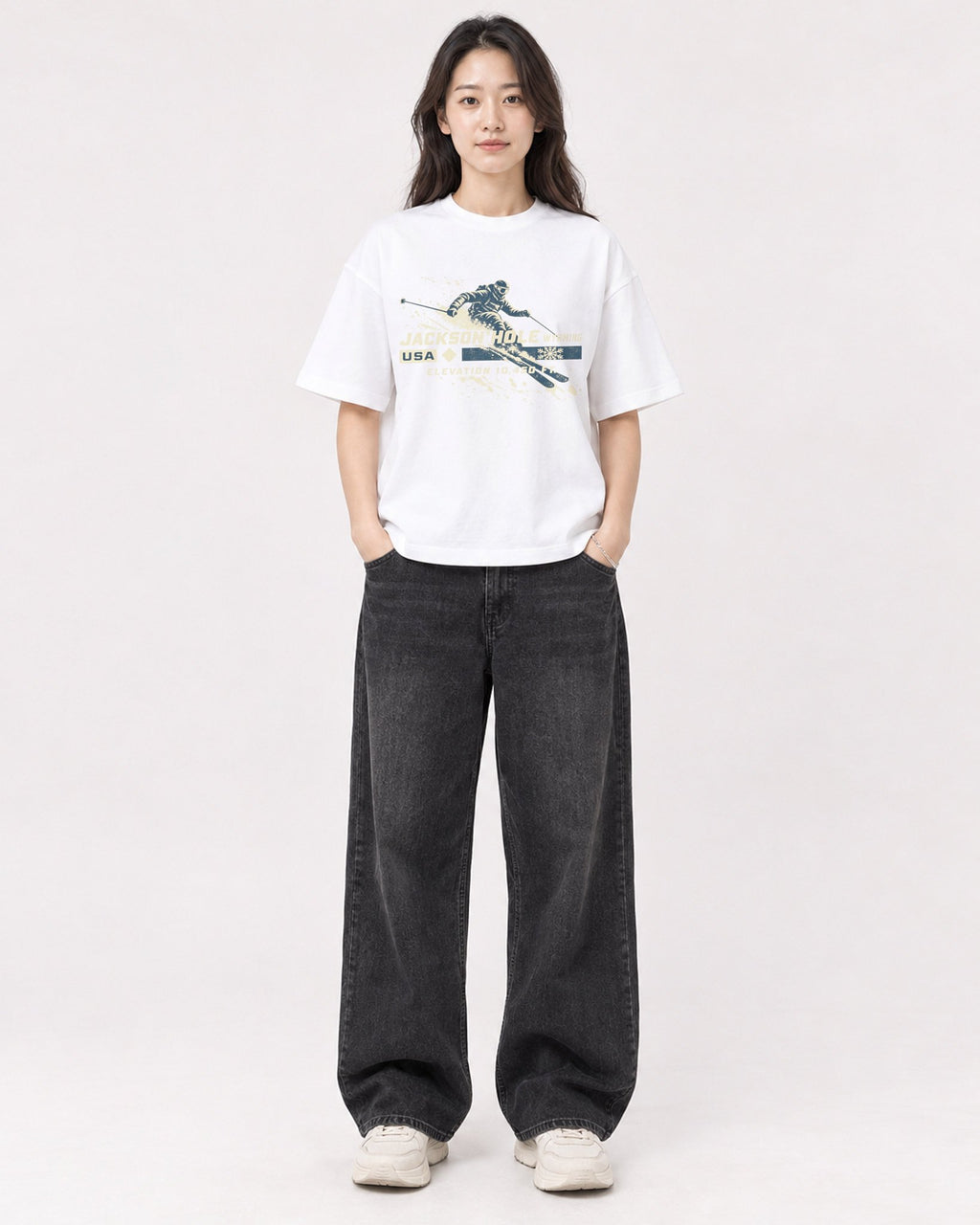 Mockup Boxy Heavyweight Tee White female full-body 03