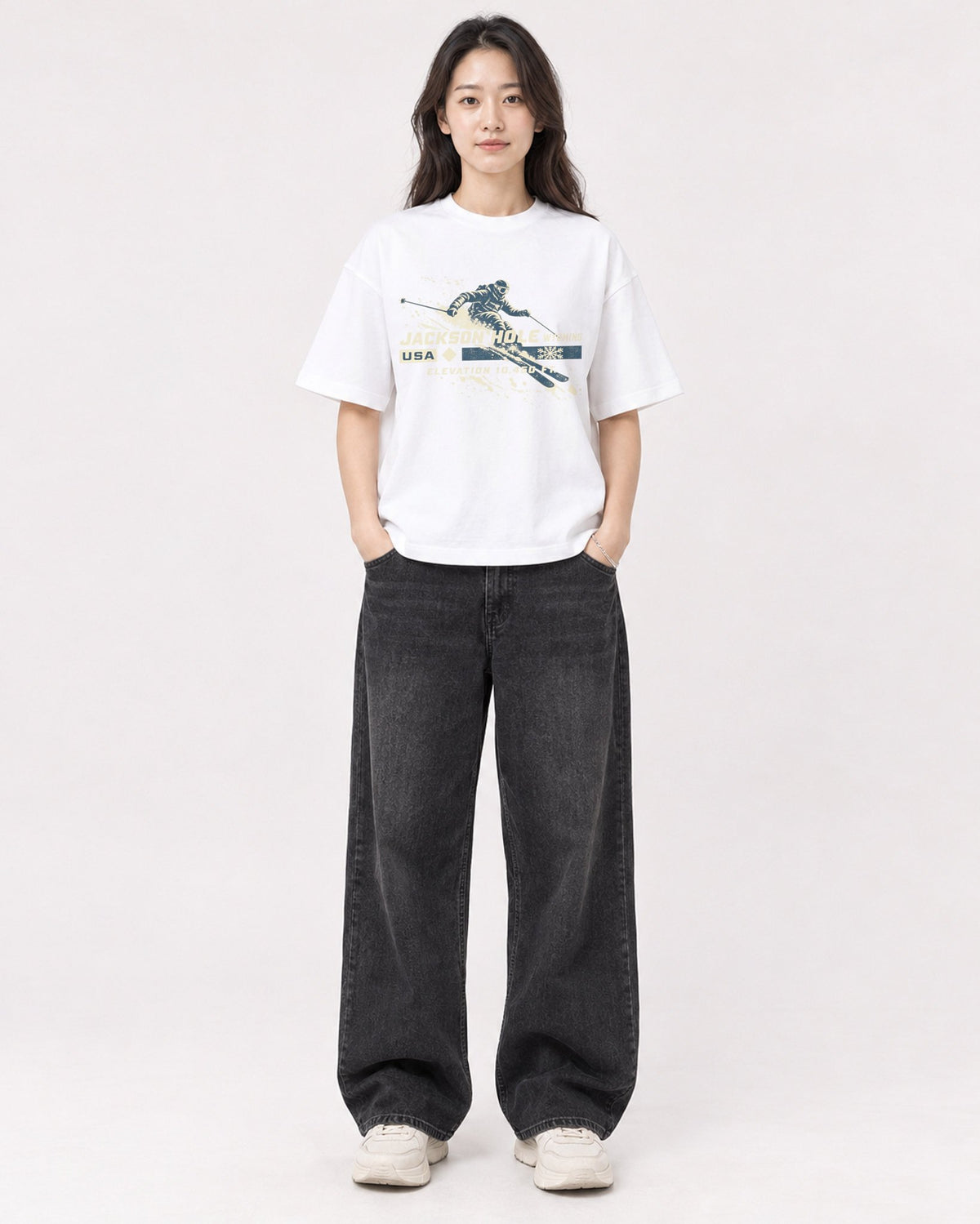 Mockup Boxy Heavyweight Tee White female full-body 03