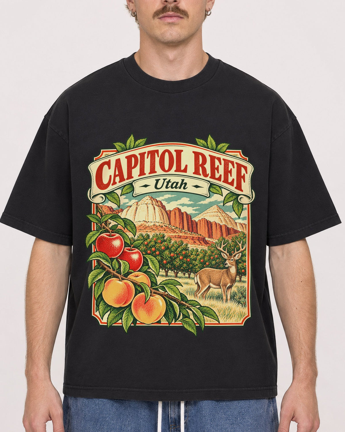 Mockup Boxy Heavyweight Tee Black male close-up 19