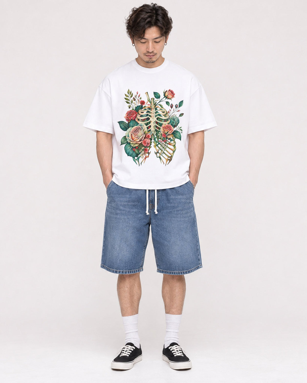 Mockup Boxy Heavyweight Tee White male full-body 03