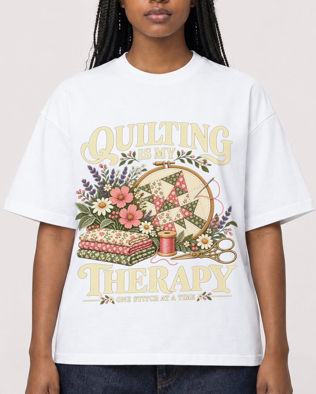 Mockup Boxy Heavyweight Tee White female close-up 04
