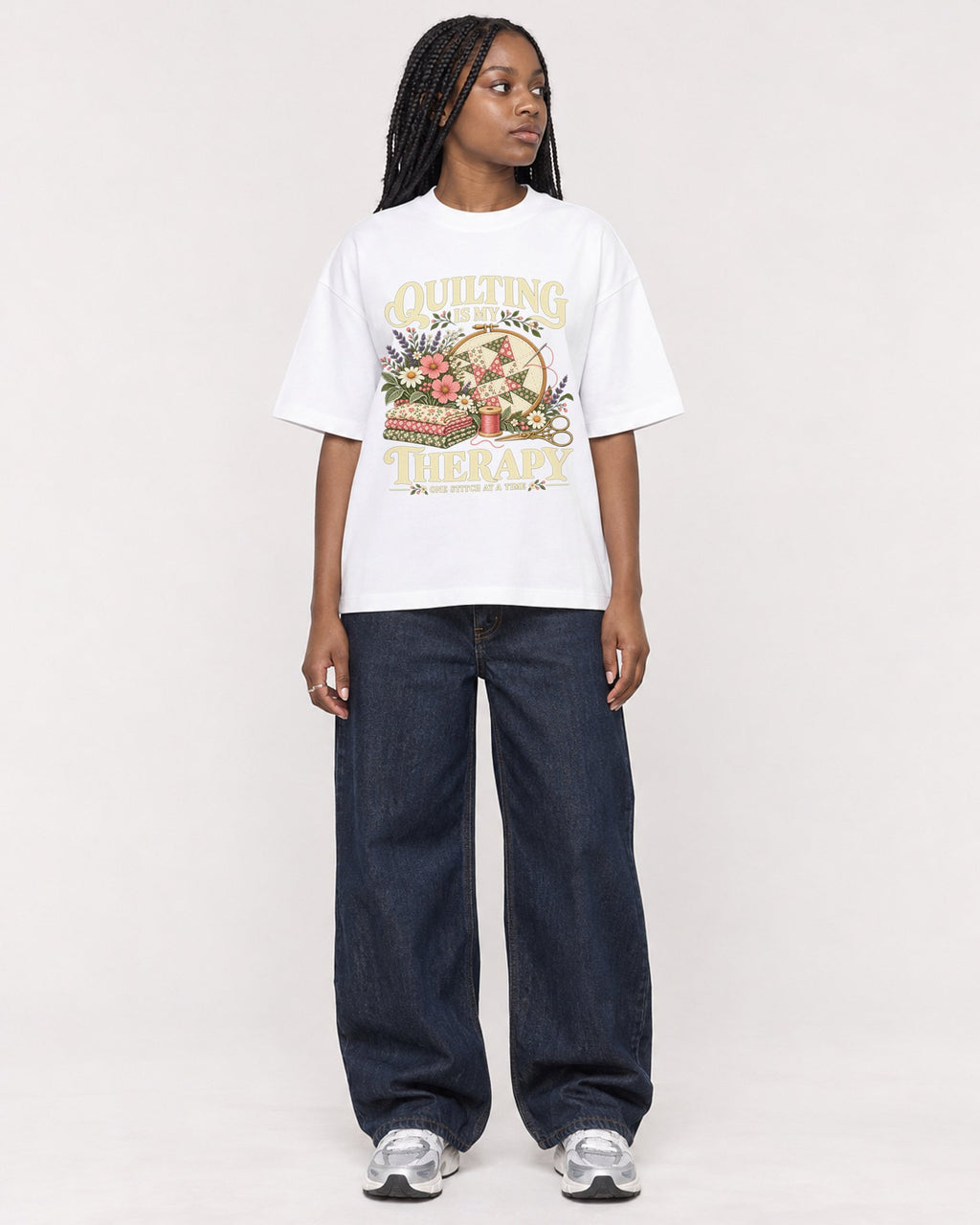 Mockup Boxy Heavyweight Tee White female full-body 04