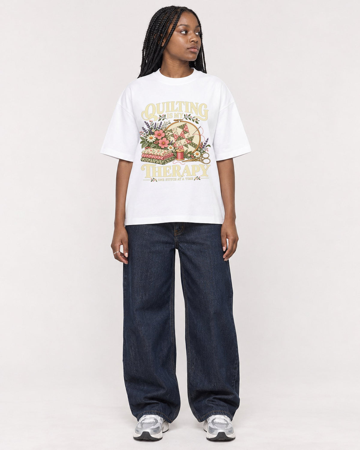 Mockup Boxy Heavyweight Tee White female full-body 04