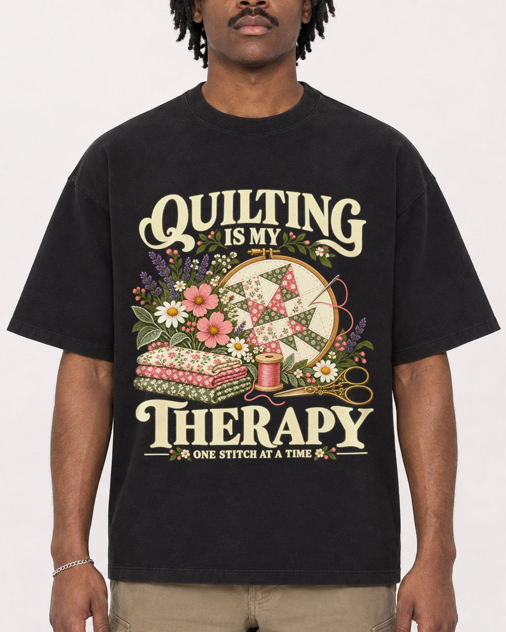 Mockup Boxy Heavyweight Tee Black male close-up 04