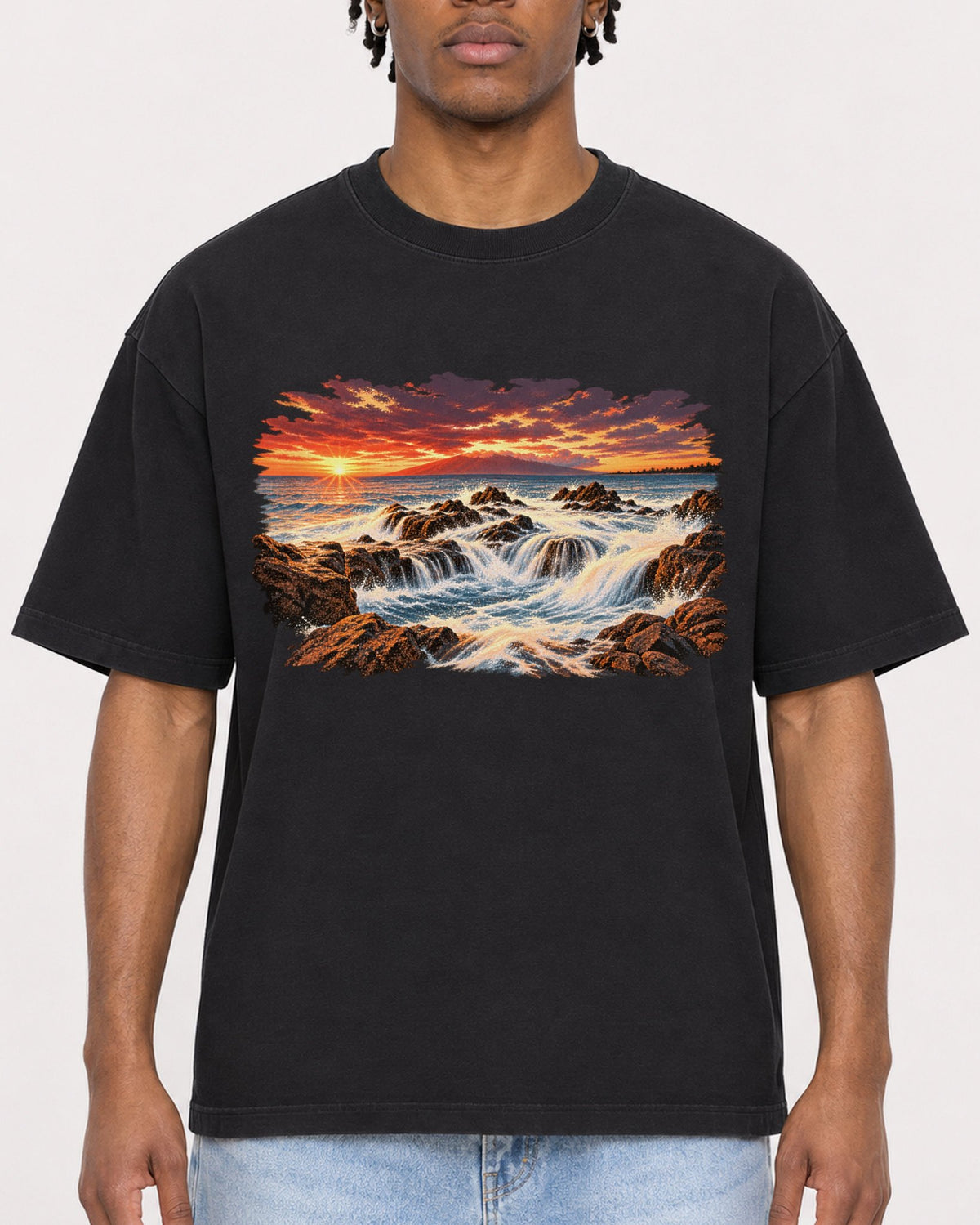 Mockup Boxy Heavyweight Tee Black male close-up 05