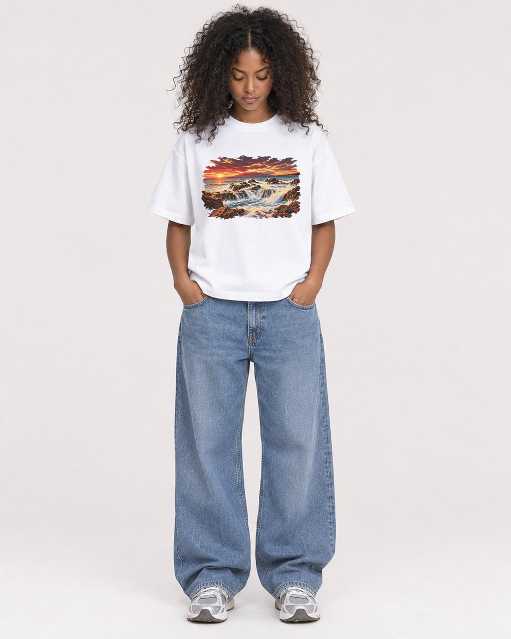 Mockup Boxy Heavyweight Tee White female full-body 05