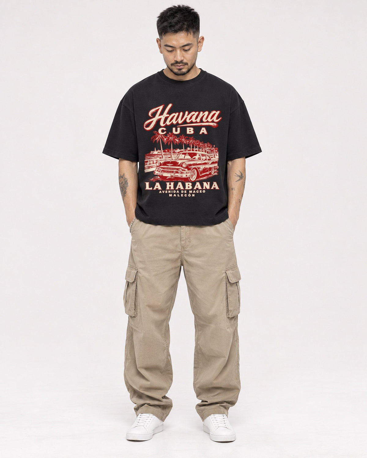 Mockup Boxy Heavyweight Tee Black male full-body 12