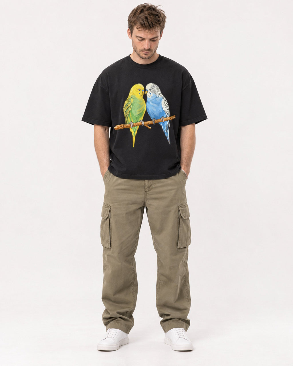 Mockup Boxy Heavyweight Tee Black male full-body 08