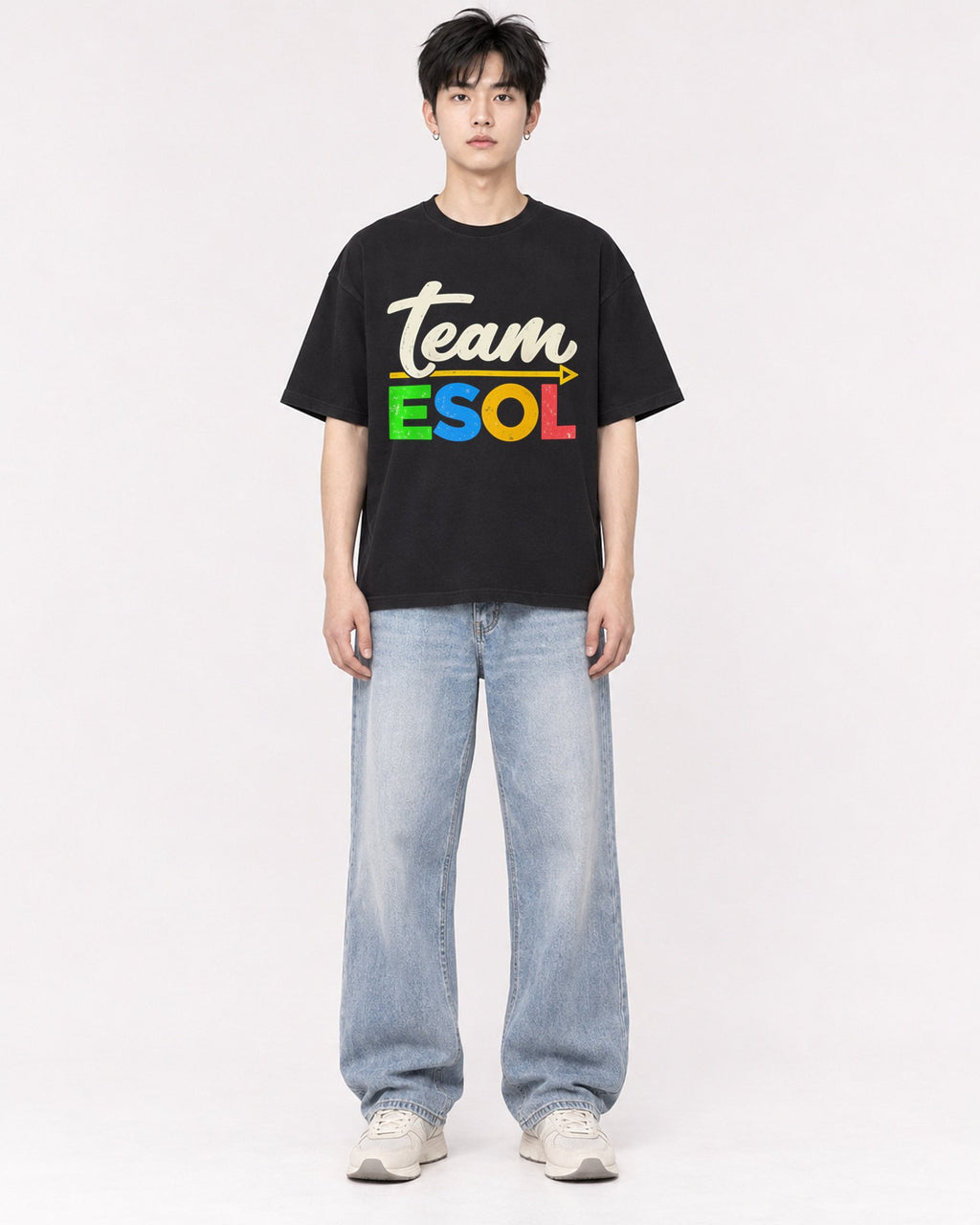 Mockup Boxy Heavyweight Tee Black male full-body 01