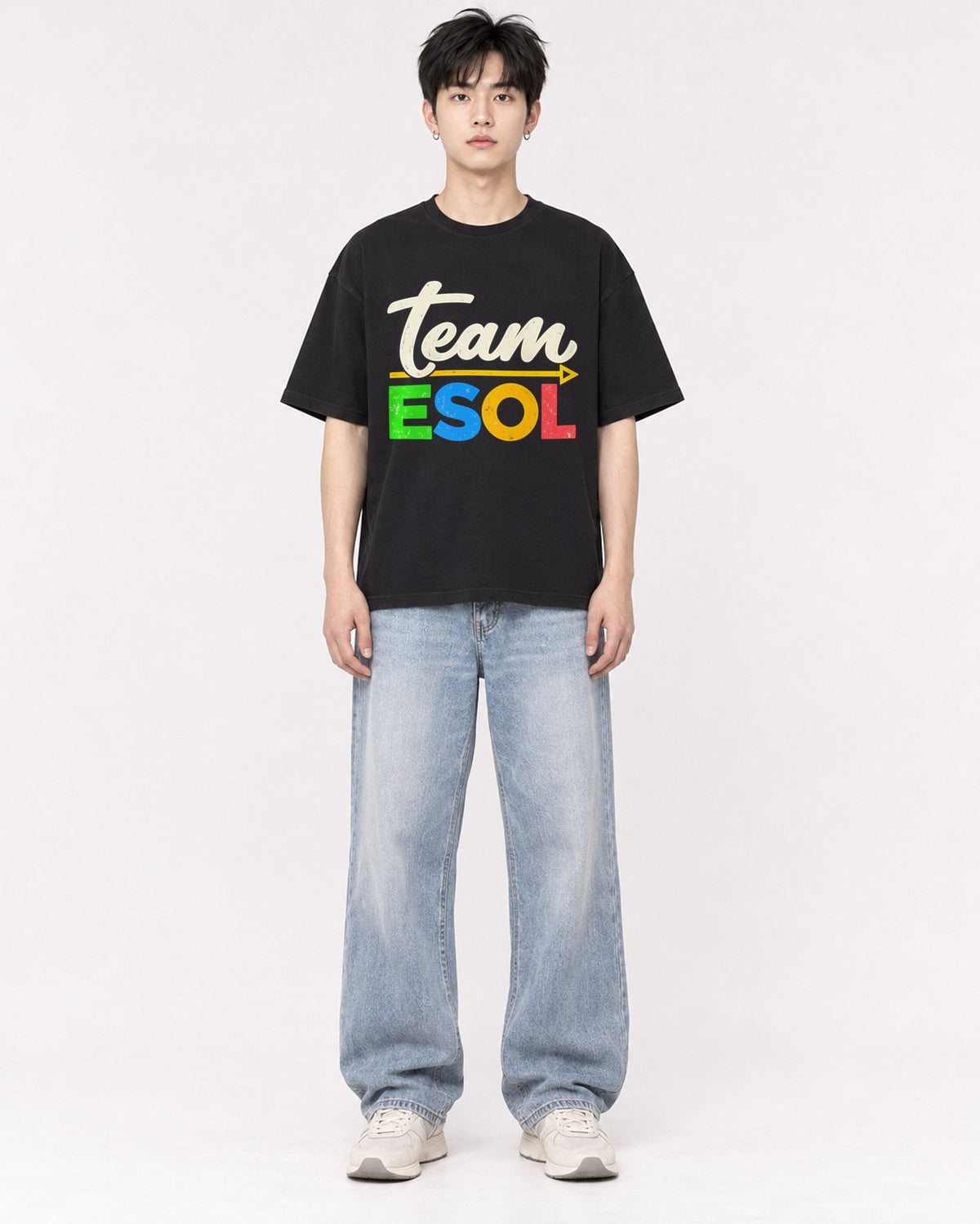 Mockup Boxy Heavyweight Tee Black male full-body 01