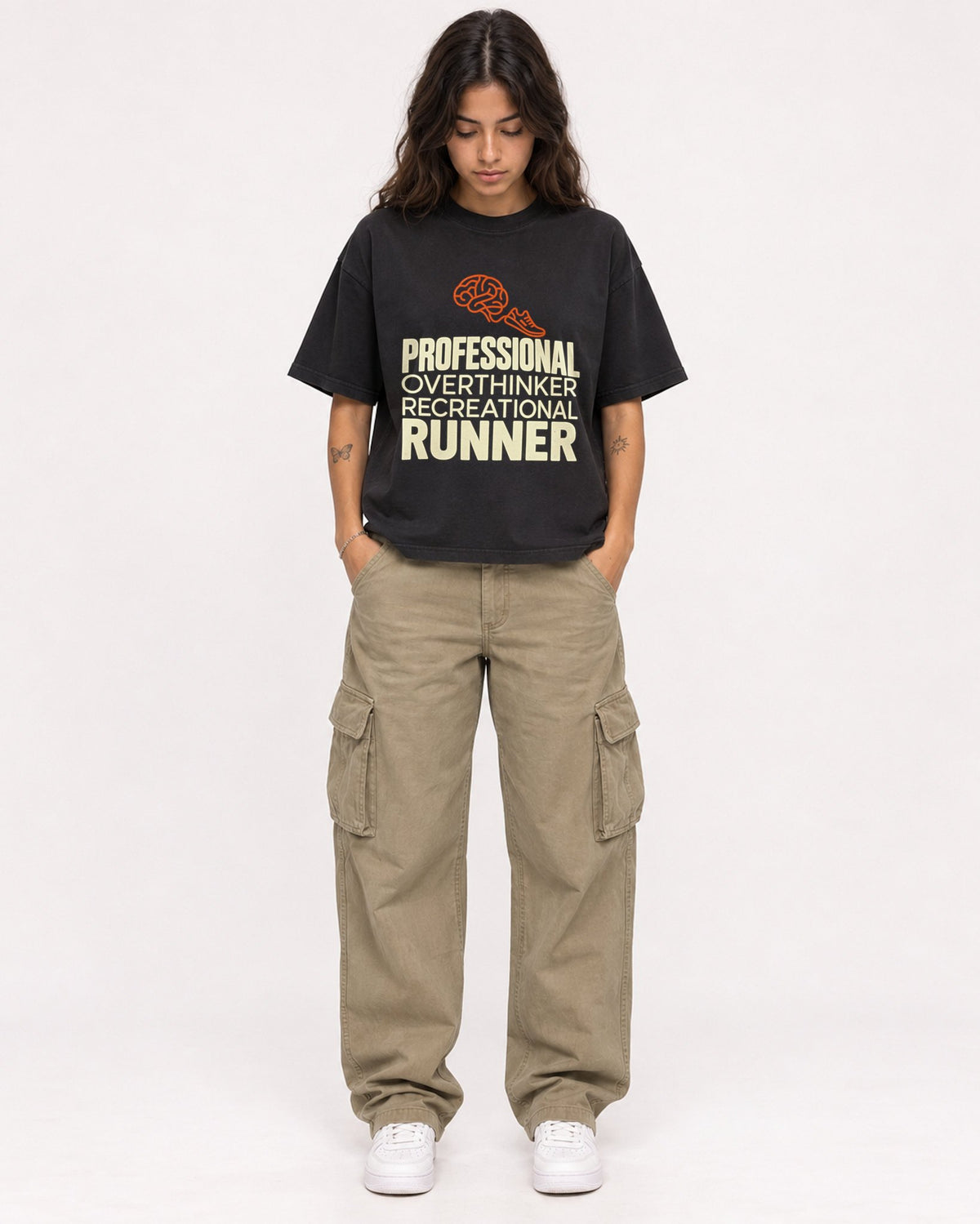 Mockup Boxy Heavyweight Tee Black female full-body 06