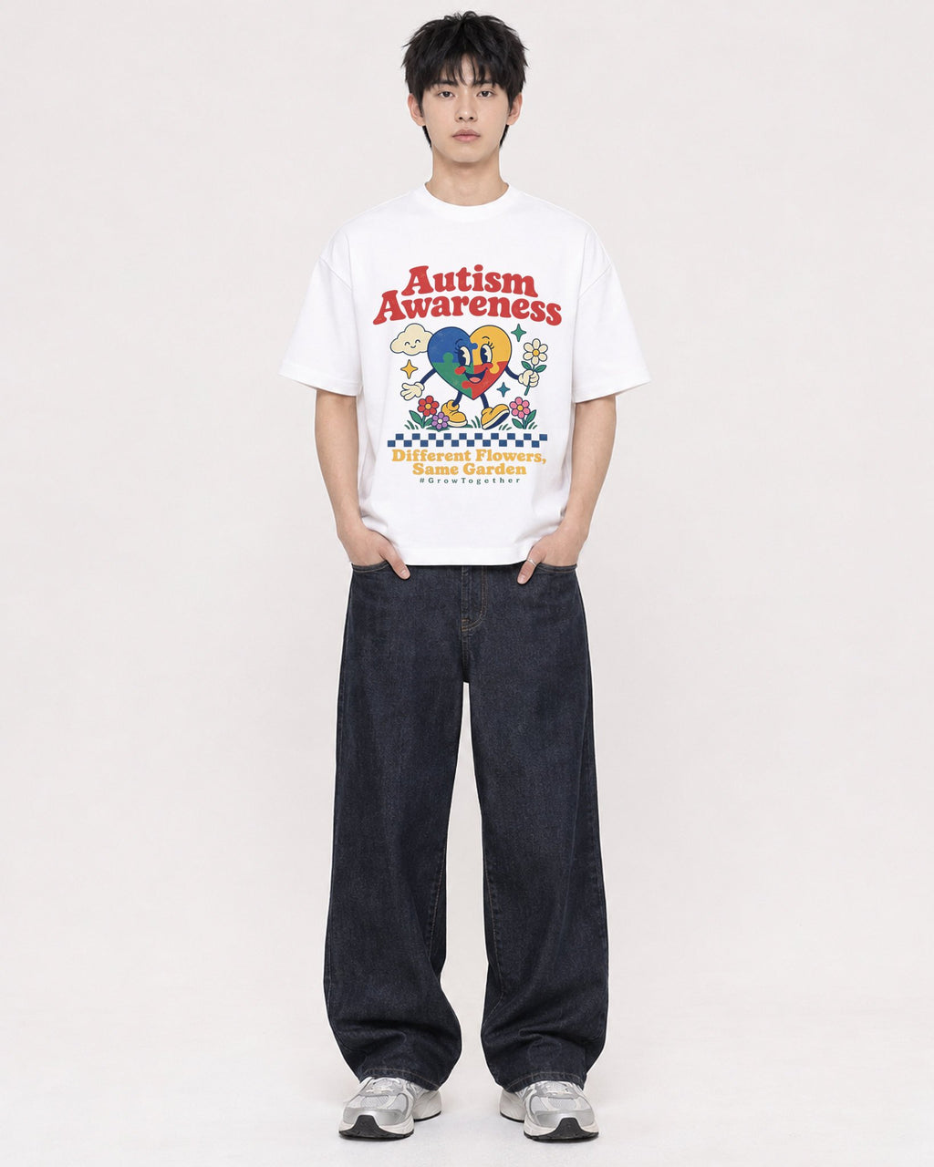 Mockup Boxy Heavyweight Tee White male full-body 01